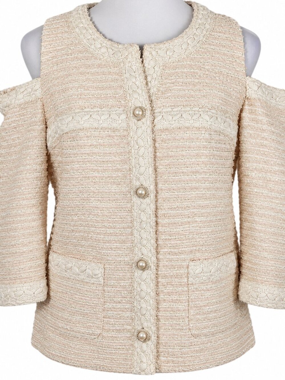 Boston Proper Pink and Cream Tweed Blazer with Shoulder Cutouts Size 4 NWOT